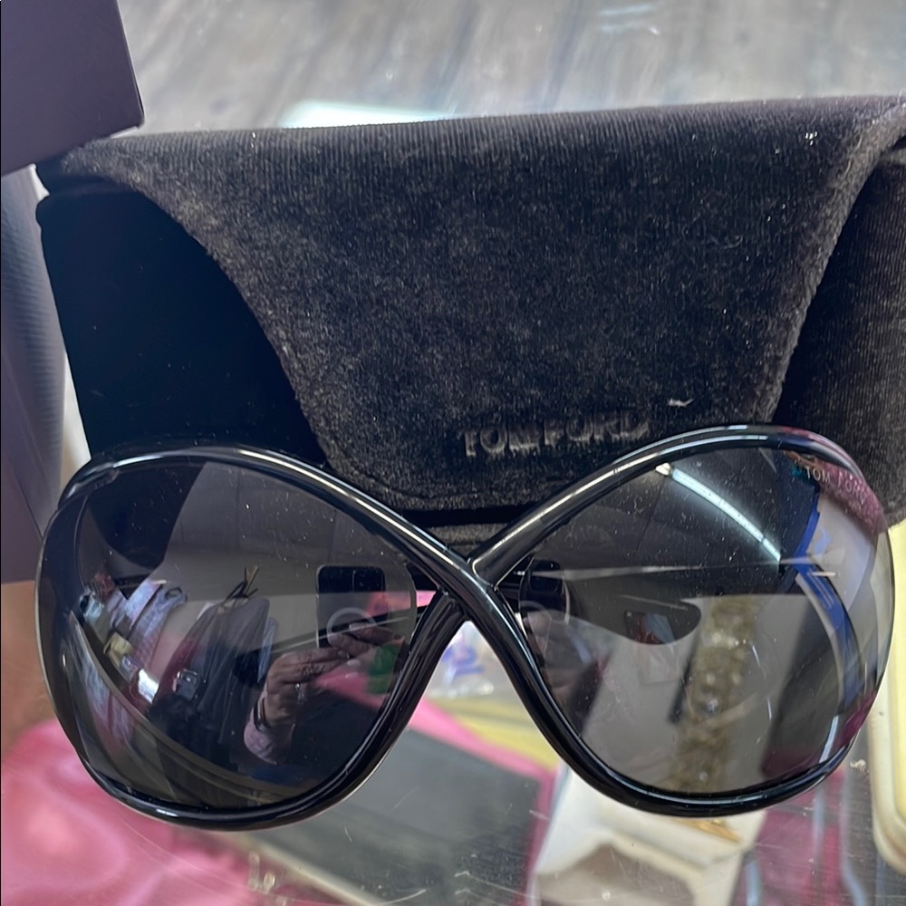 Tom Ford Black Oversized Sunglasses with Wraparound Design